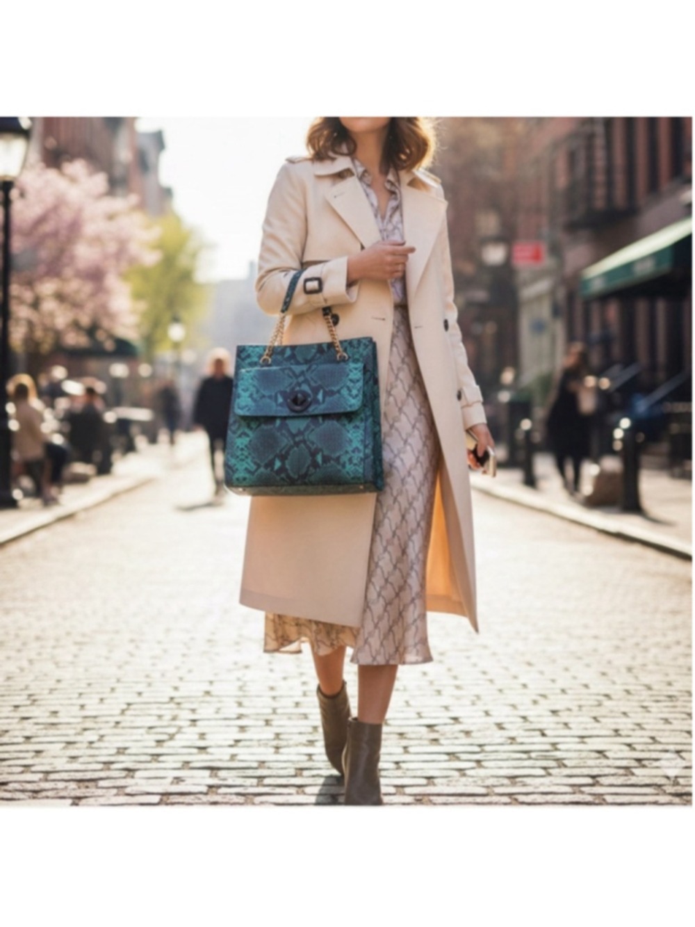 Kate Spade Denee South Kensington Teal Snakeskin Leather Tote Shoulder Bag - Picture 3 of 15